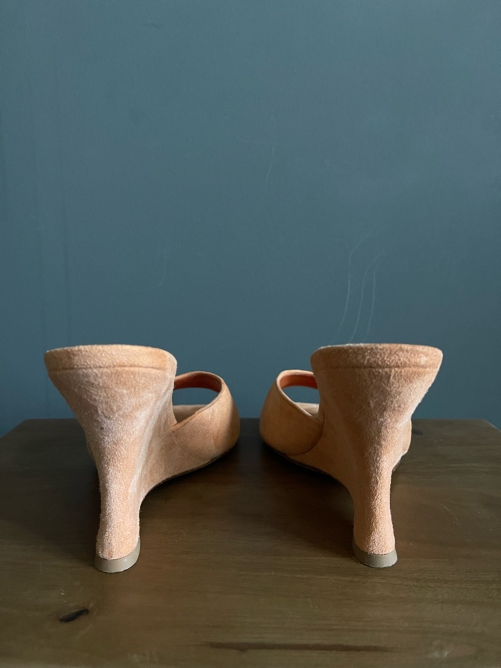 Maryam Nassir Zadeh MNZ Suede Wedge Mules Neutral Minimal Sculptural Heel Chic - Picture 4 of 6